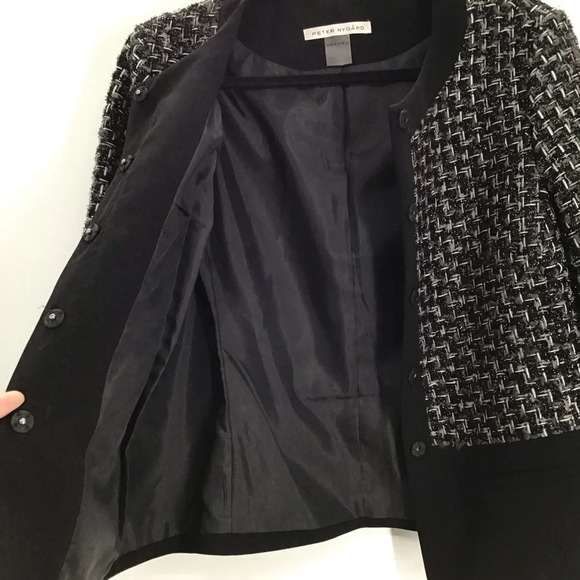 Peter Nygard Women’s Boucle Metallic Weave Blazer Career Black & Silver Size 10P - Picture 7 of 8